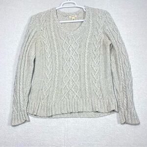 St. John's Bay Cable Knit Sweater Women's L Light Gray V-neck Long Sleeve Warm